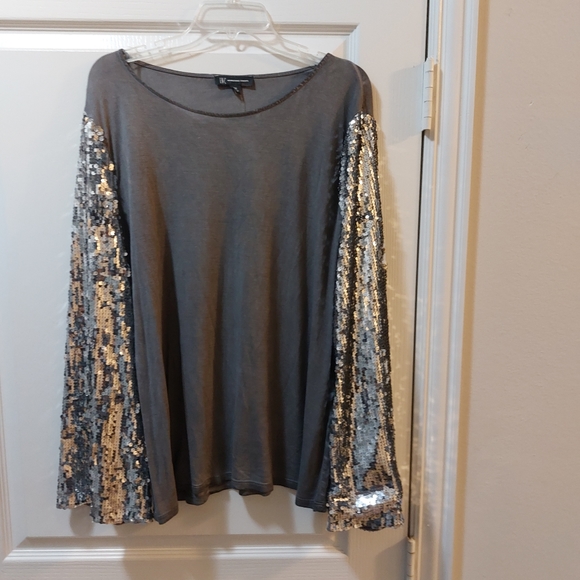 I.N.C International Concept Ladies Gray Silver Sequin Longsleeve Blouse Size XXL - Picture 10 of 11